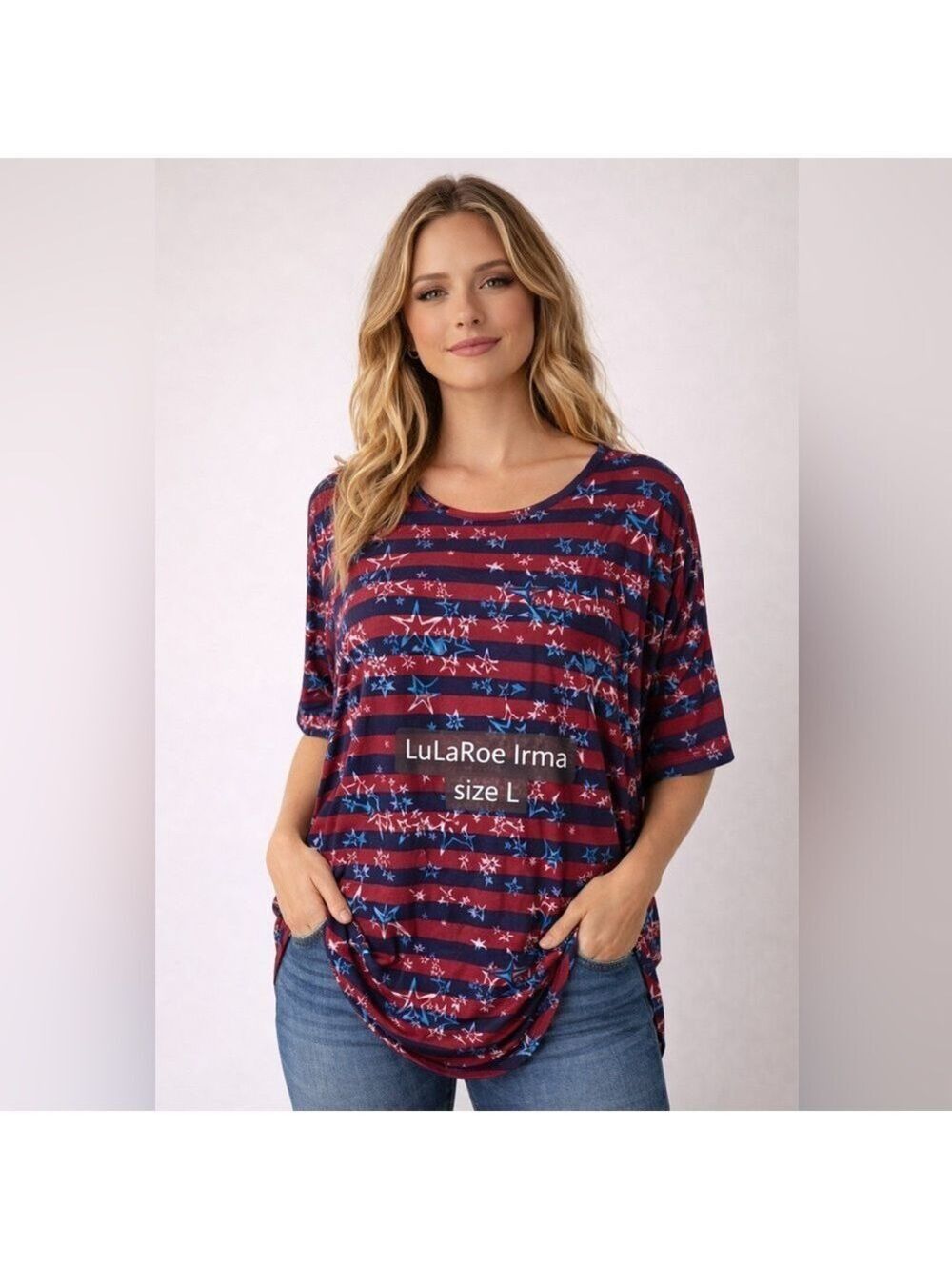 LuLaRoe Irma Stars with stripes Print Oversized Tunic Top – Size Large – NWT